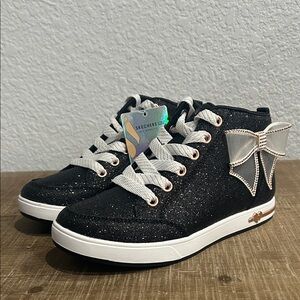 Skechers Girks Black Sparkle High-Tops with Bow